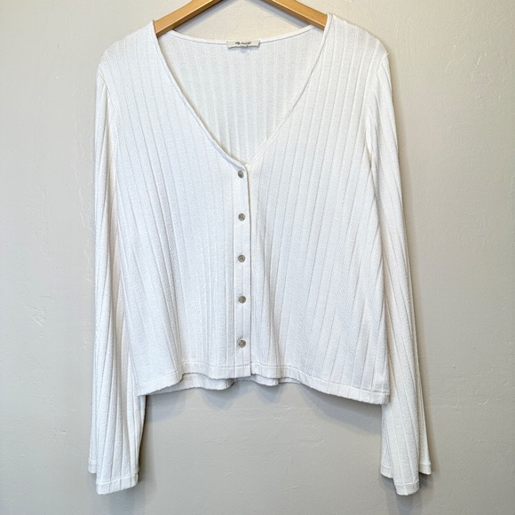 Madewell | Ribbed Button Front Boxy Fit Long Sleeve Shirt Lightweight Cardigan - Picture 3 of 12